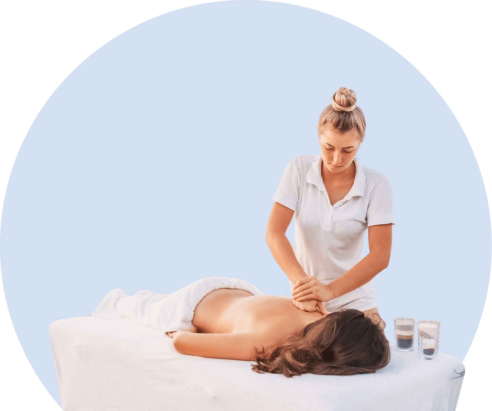 A woman is getting her back massage done